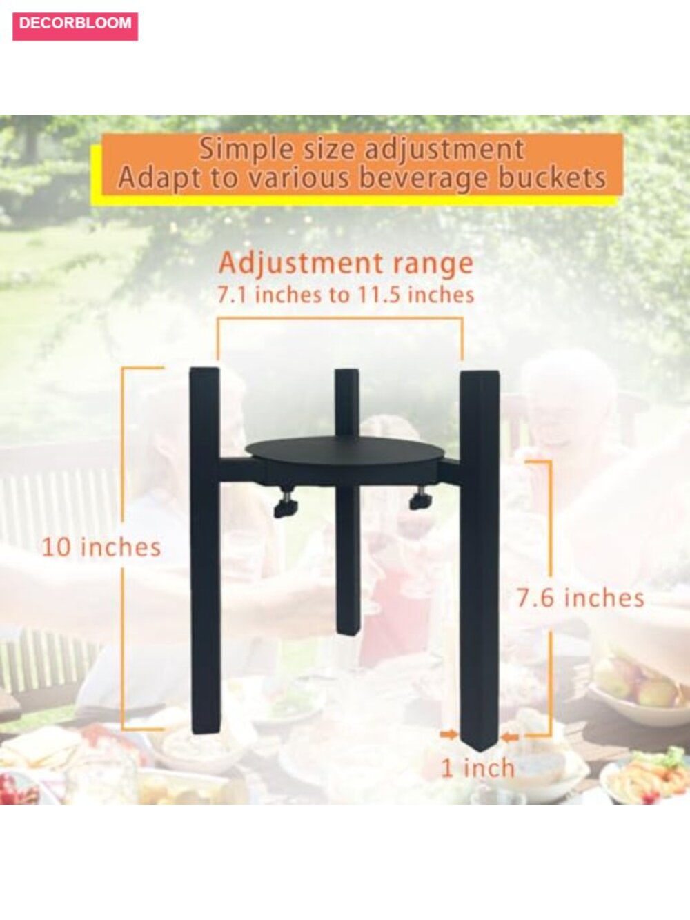 Adjustable Beverage Dispenser Stand for Party, Fits 1-3.5 Gallon Drinks, Steel - Picture 2 of 6